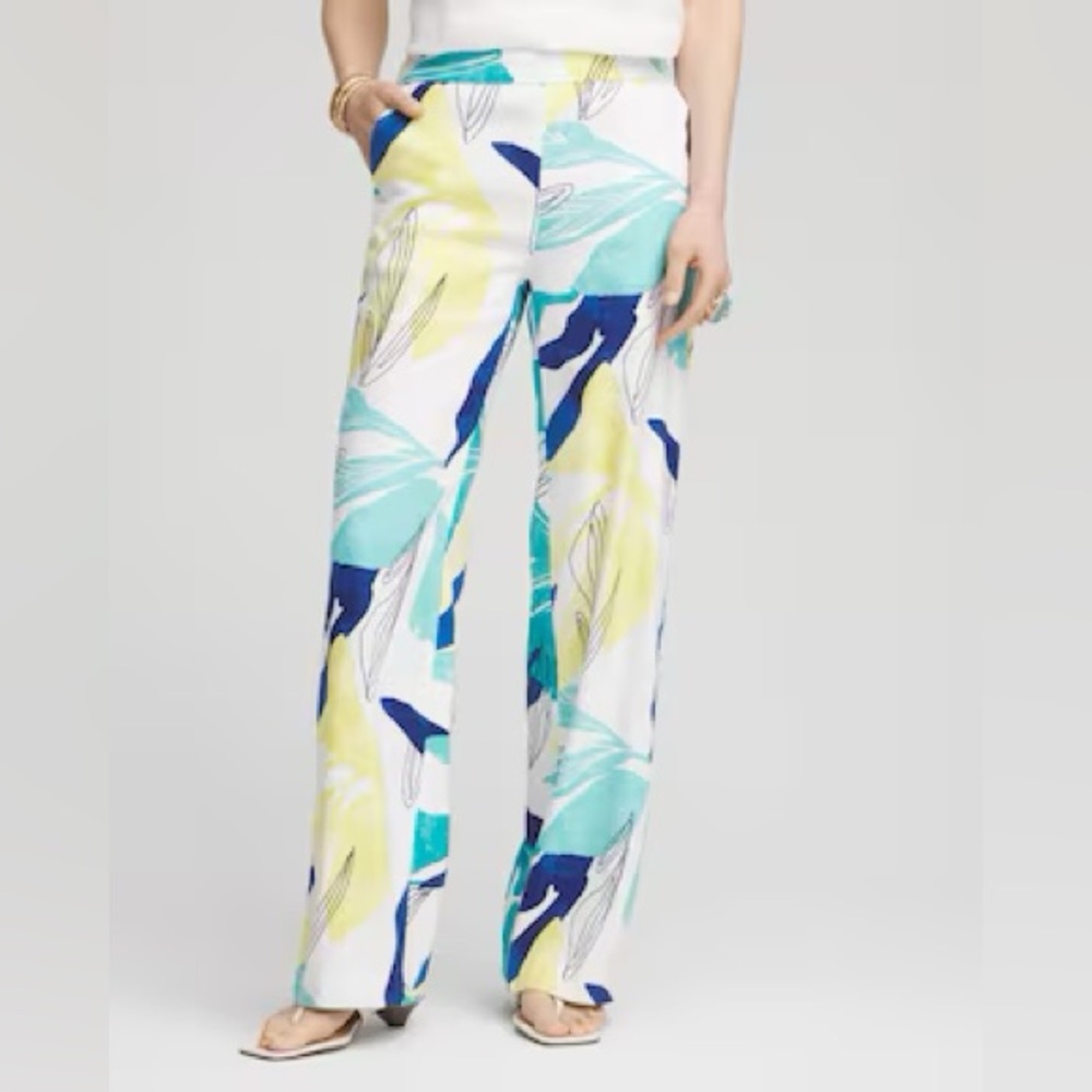 Chico’s Petite Tropical Linen Stretch Relaxed Pants – Size 1P (8P) – NWT